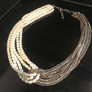 Knotted Pearl Gold Chain Statement Necklace